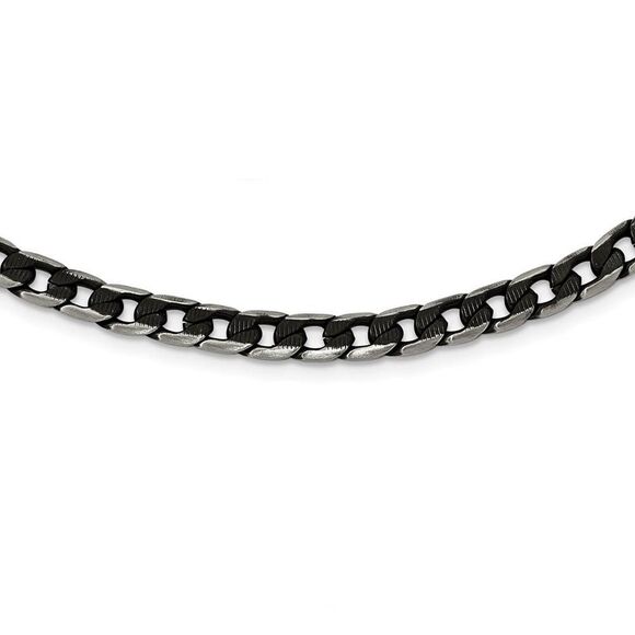 6.75mm Stainless Steel & Black IP-Plated Curb Chain Necklace, 24 Inch - Picture 1 of 4